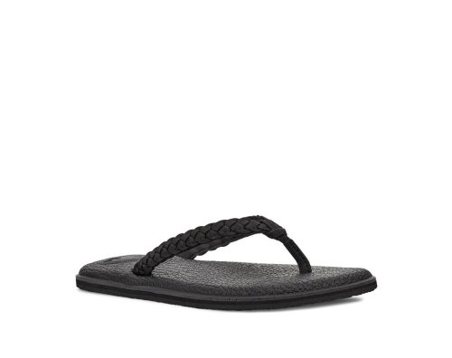 Sanuk Yoga Braid Leather - Sanuk Flip Flops Womens Black - Philippines BICUTX417